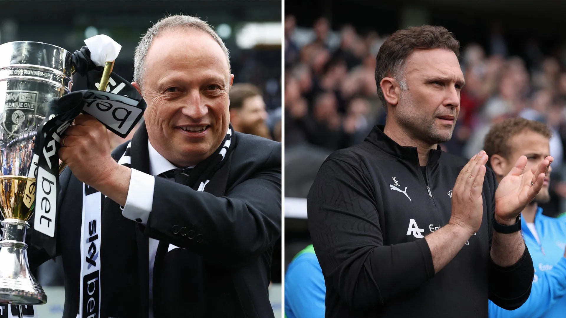 Chủ tịch Derby County David Clowes và HLV John Eustace trong một sự kiện của câu lạc bộ