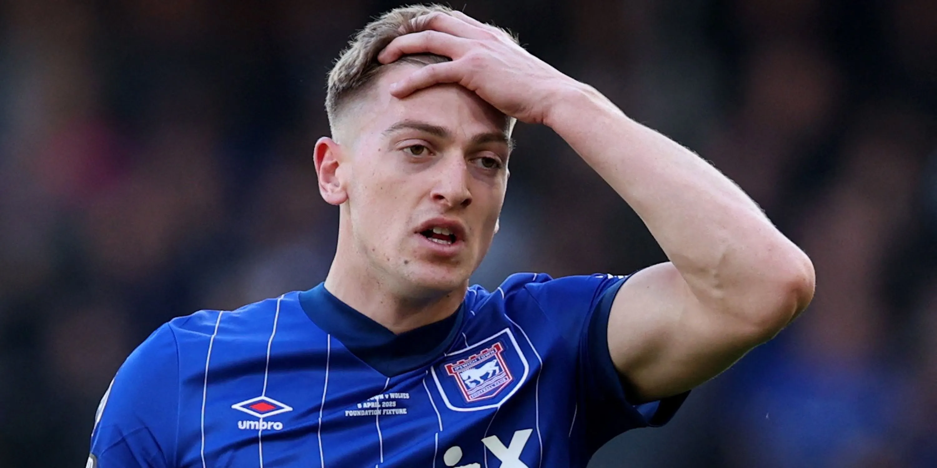 Tiền đạo Liam Delap của Ipswich Town thể hiện cảm xúc