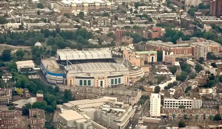Ảnh chụp trên cao toàn cảnh sân Stamford Bridge, biểu tượng của Chelsea