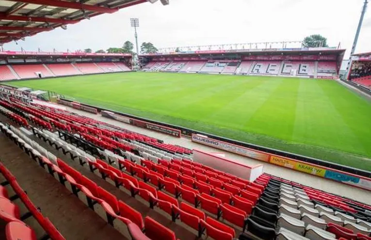 Góc nhìn từ khán đài ra sân cỏ Vitality Stadium, nơi diễn ra những trận cầu Premier League đầy kịch tính.