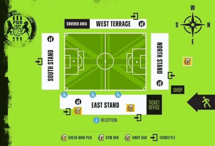 Sơ đồ bố trí các khu vực khán đài The New Lawn