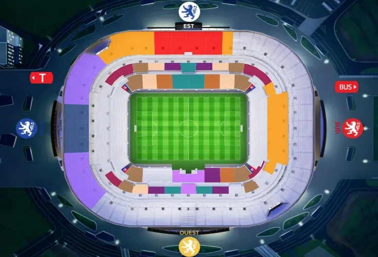 Sơ đồ bố trí chỗ ngồi sân vận động Groupama Stadium, hướng dẫn vị trí khán giả