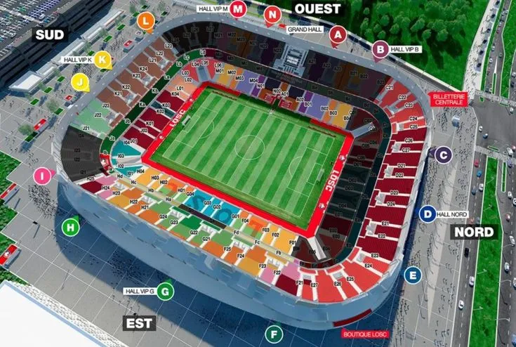 Sơ đồ bố trí chỗ ngồi và các khu vực khán đài tại Stade Pierre-Mauroy