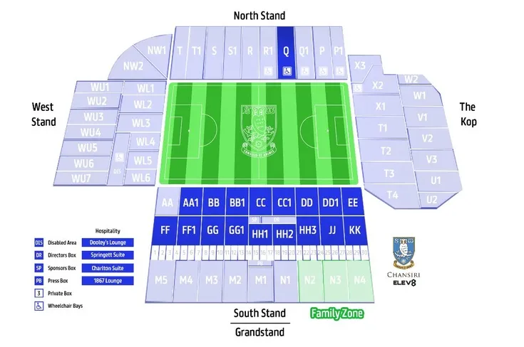 Sơ đồ chi tiết các khán đài sân vận động Hillsborough
