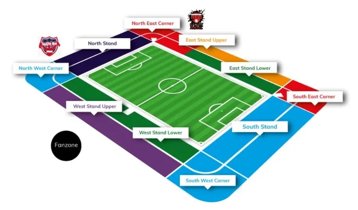 Sơ đồ chỗ ngồi chi tiết của Riverside Stadium, giúp người hâm mộ dễ dàng tìm vị trí lý tưởng
