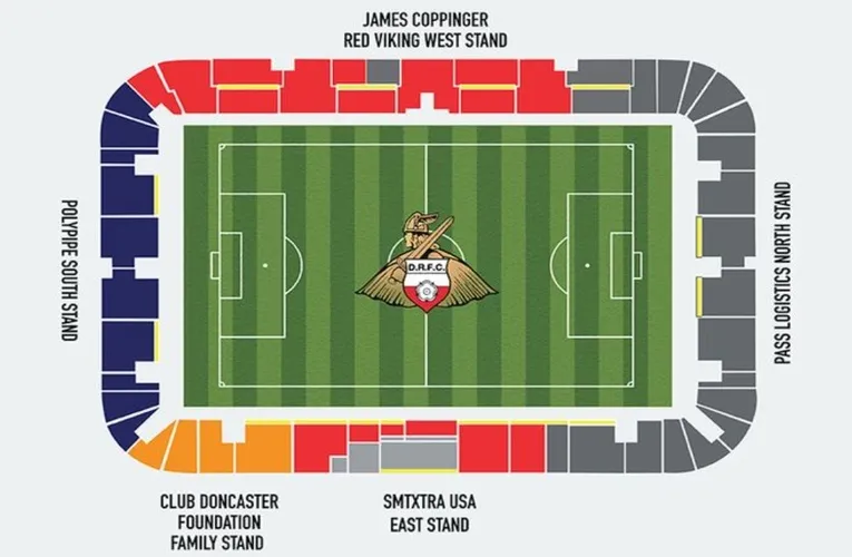 Sơ đồ chỗ ngồi chi tiết của sân vận động Eco-Power Stadium, giúp khán giả dễ dàng tìm vị trí.