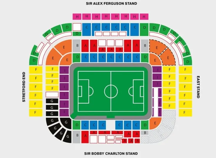 Sơ đồ chỗ ngồi chi tiết của sân vận động Old Trafford