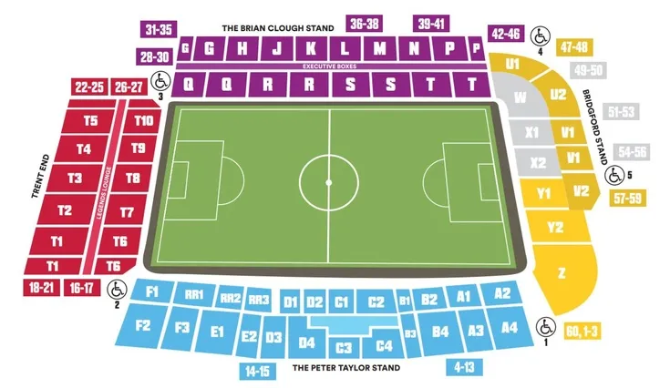 Sơ đồ chỗ ngồi sân The City Ground Nottingham Forest