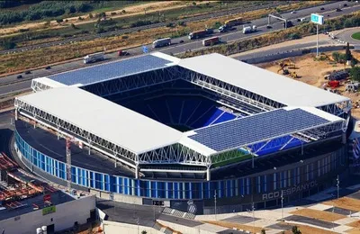 Toàn cảnh sân vận động Stage Front Stadium từ trên cao, kiến trúc hiện đại